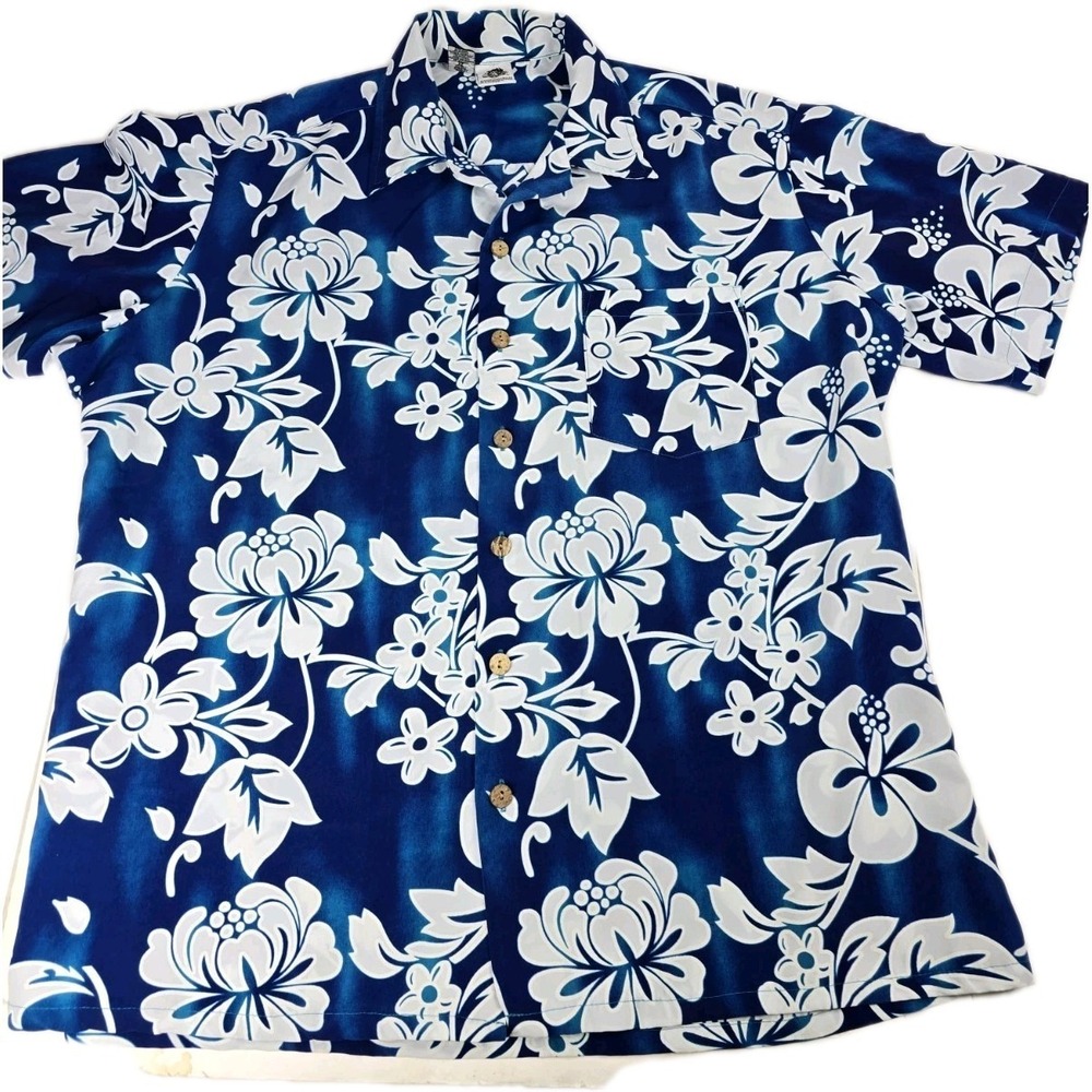 Kennington Camp Shirt Men's XL Blue Floral Vintage Hawaiian Aloha Vacation Beach